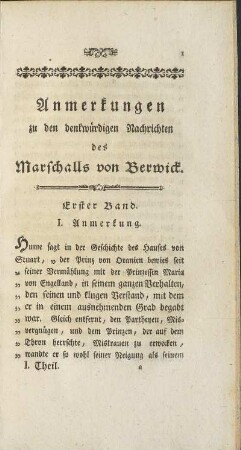 Anmerckungen zu den denkwürdigen Nachrichten des Marschalls von Berwick.