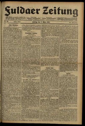 Erste Ausgabe vom Freitag, den 07. März 1913.