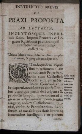 Intructio Brevis De Praxi Proposita Ad Lectorem [...]