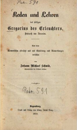 Reden und Lehren des heiligen Gregorius des Erleuchters