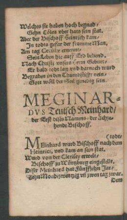 Meginardus Teutsch Meinhard/ der Erst dises Namens/ der Achzehende Bischoff.