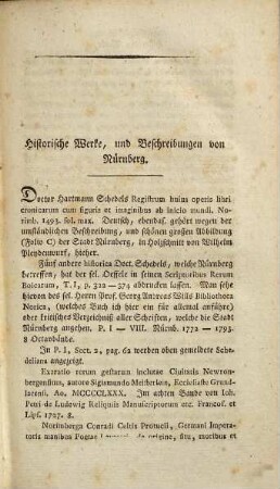 Beschreibung der vornehmsten Merkwürdigkeiten in der Reichsstadt Nürnberg, in deren Bezirke und auf der Universität Altdorf : nebst einem Anhange