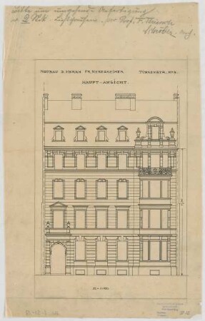 Thiersch, Friedrich von; München, Türkenstr.; Haus Neresheimer - Hauptfassade (Ansicht)