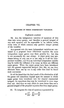 Chapter VII. Equations of three independent Variables.