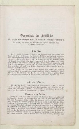 Verzeichnis der Lesestücke