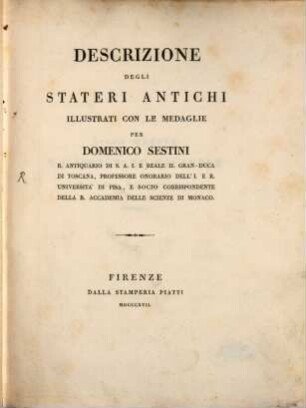 Descrizione degli stateri antichi illustrati con le medaglie