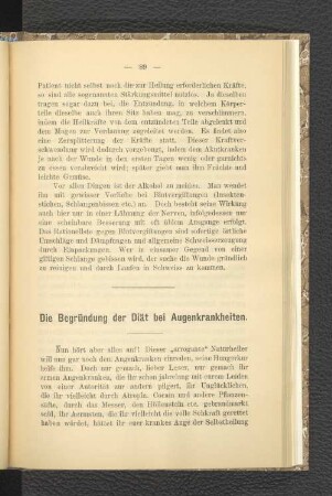 Die Begründung der Diät bei Augenkrankheiten.