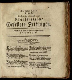 Ites Stück Dienstags, den 2. Januarii, 1770. - Xtes Stück Freytags, den 2. Februarii, 1770.