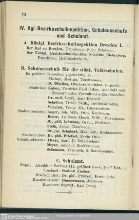 IV. Königliche Bezirksschulinspektion, Schulausschuss und Schulamt