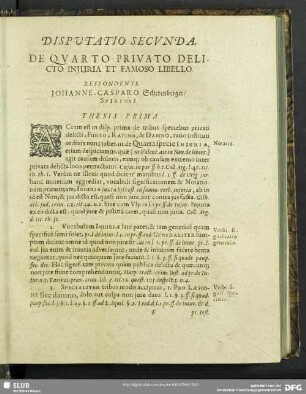 Disputatio Secunda. De Quarto Privato Delicto Iniuria Et Famoso Libello