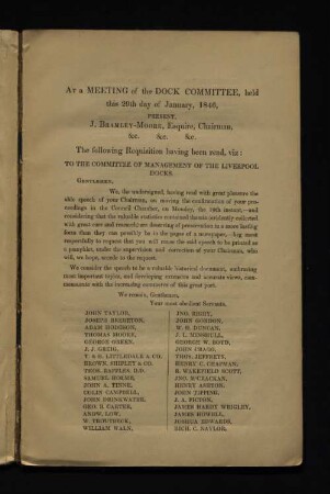 At a meeting of the dock committee, held this 29th day of january, 1846, [...]