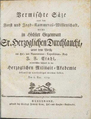 Vermischte Säze aus der Forst und Jagd-Kammeral-Wissenschaft