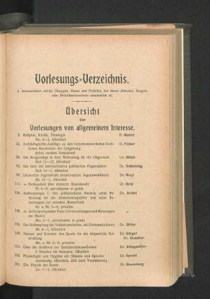 Übersicht über Vorlesungen von allgemeinem Interesse.