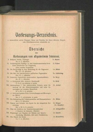 Übersicht über Vorlesungen von allgemeinem Interesse.