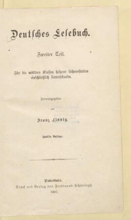 Teil 2, [Schülerband]: Für die mittleren Klassen höherer Lehranstalten einschließlich Untersekunda