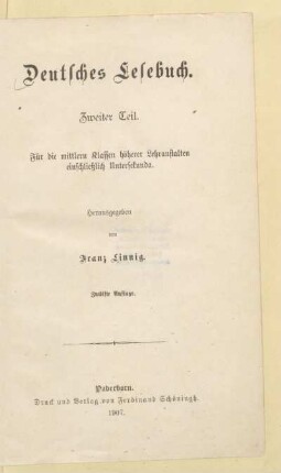 Teil 2, [Schülerband]: Für die mittleren Klassen höherer Lehranstalten einschließlich Untersekunda
