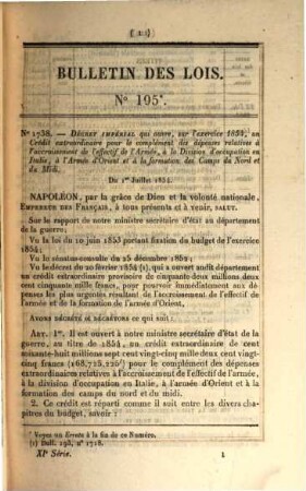 Bulletin des lois de la République Française. Partie principale. 4. 1854 = Sem. 2
