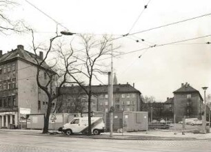 Dresden-Neustadt, Bautzner Straße / Ecke Weintraubenstraße. Blick gegen Wohnbebauung Tieckstraße