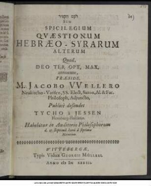 ... Seu Spicilegium Quaestionum Hebraeo-Syrarum Alterum