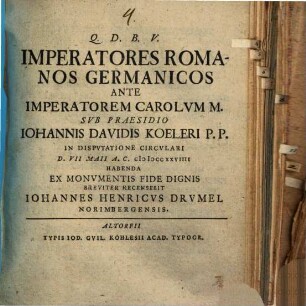 Imperatores Romanos Germanicos Ante Imperatorem Carolum M.