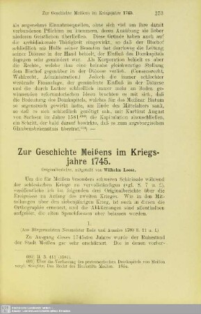 Zur Geschichte Meißens im Kriegsjahre 1745