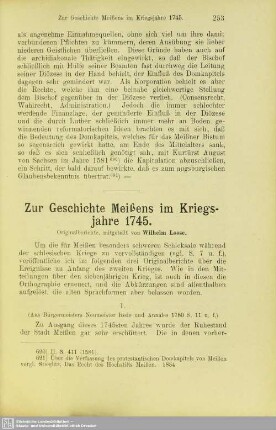 Zur Geschichte Meißens im Kriegsjahre 1745