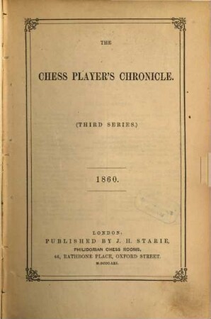 The chess player's chronicle. 1860