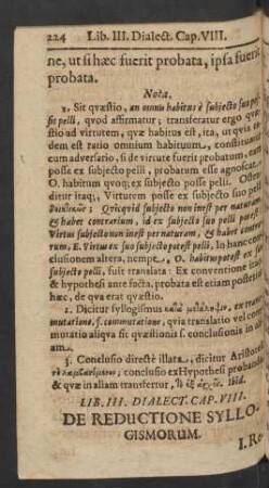 Cap. VIII. De Reductione Syllogismorum.