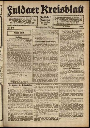 Erste Ausgabe vom Samstag, den 26. Juli 1919.