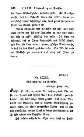 No. CXXII. Lichtenberg an Forster