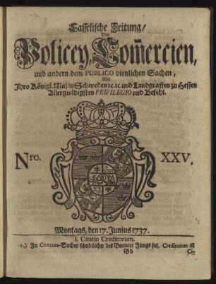 Nro. XXV, Montags, den 17. Junius 1737