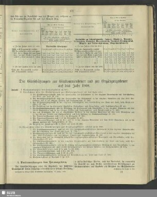 Die Einschätzungen zur Einkommensteuer und zur Ergänzungssteuer auf das Jahr 1908