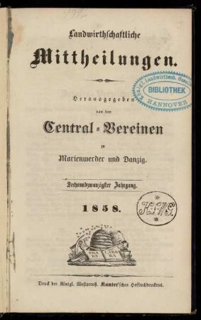 26: Mittheilungen der Landwirthschaftlichen Central-Vereine zu Marienwerder und Danzig