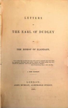 Letters of the Earl of Dudley to the Bishop of Llandaff