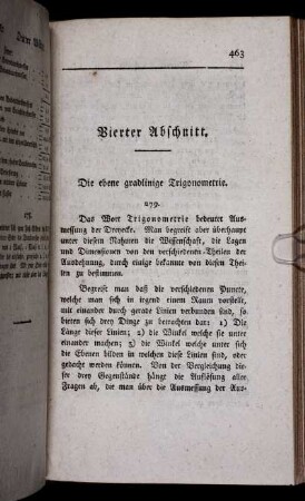 Vierter Abschnitt. Die ebene geradlinige Trigonometrie.