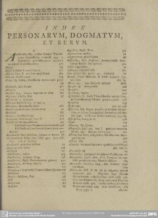 Index Personarum, Dogmatum, Et Rerum