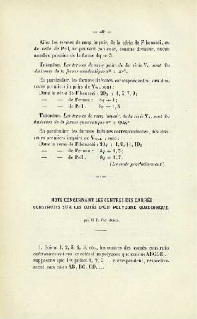 Note concernat les centres des carrés construits sur les cotés d´un polygone quelconque.