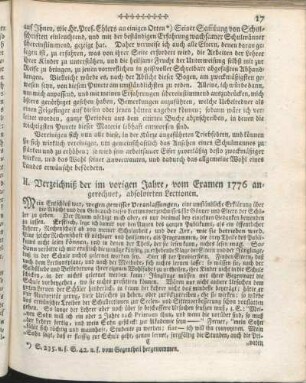 II. Verzeichniß der im vorigen Jahre, vom Examen 1776 angerechnet, absolvirten Lectionen.