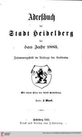 Adreßbuch der Stadt Heidelberg: Adreßbuch der Stadt Heidelberg für das Jahr 1883