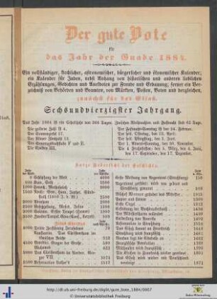 Der gute Bote für das Jahr der Gnade 1884.