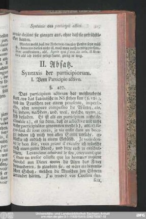 II. Absatz. Syntaxis der participiorum. I. Vom Participio activo.