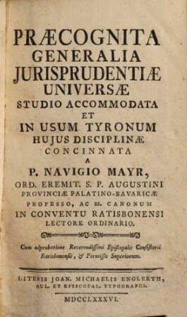 Praecognita Generalia Jurisprudentiæ Universæ