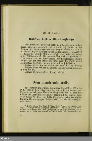 Dritter Teil. Kritik an Luthers Abendmahlslehre
