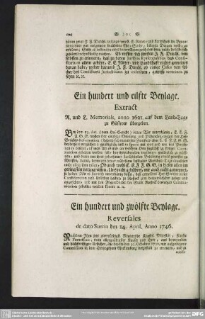 Ein hundert und zwölfte Beylage. Reversales de dato Sverin den 14. April. Anno 1746.