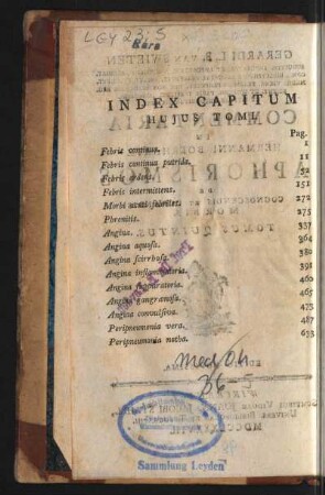 Index Capitum Hujus Tomi