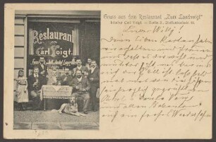 Ansichtskarte „Gruss aus dem Restaurant ‚Zum Landvoigi‘“, Dieffenbachstr. 18