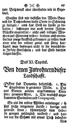 Das XI. Capitel - Von denen Inwohnern dieser Landschafft.