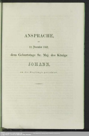 Ansprache am 12. December 1862, an die Zöglinge gerichtet