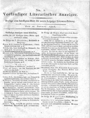 Vorläufige Anzeigen neuer Schriften, welche bis zur künftigen Oster-Messe 1806. erscheinen sollen.