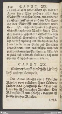 Caput XIX. Antwort auff die sechste Ursach deß andern Scrupels